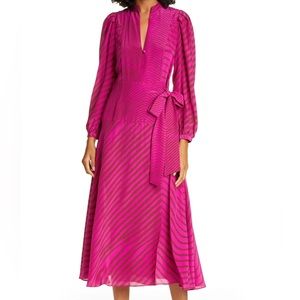 MELLODAY | NWT Pink and Brown Side Tie Satin Midi Dress